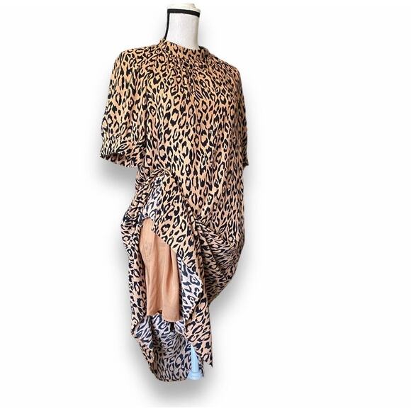 Anthropologie Animal Print Midi Dress Fits Sz XS/S Puff Sleeve Contemporary - Picture 6 of 13